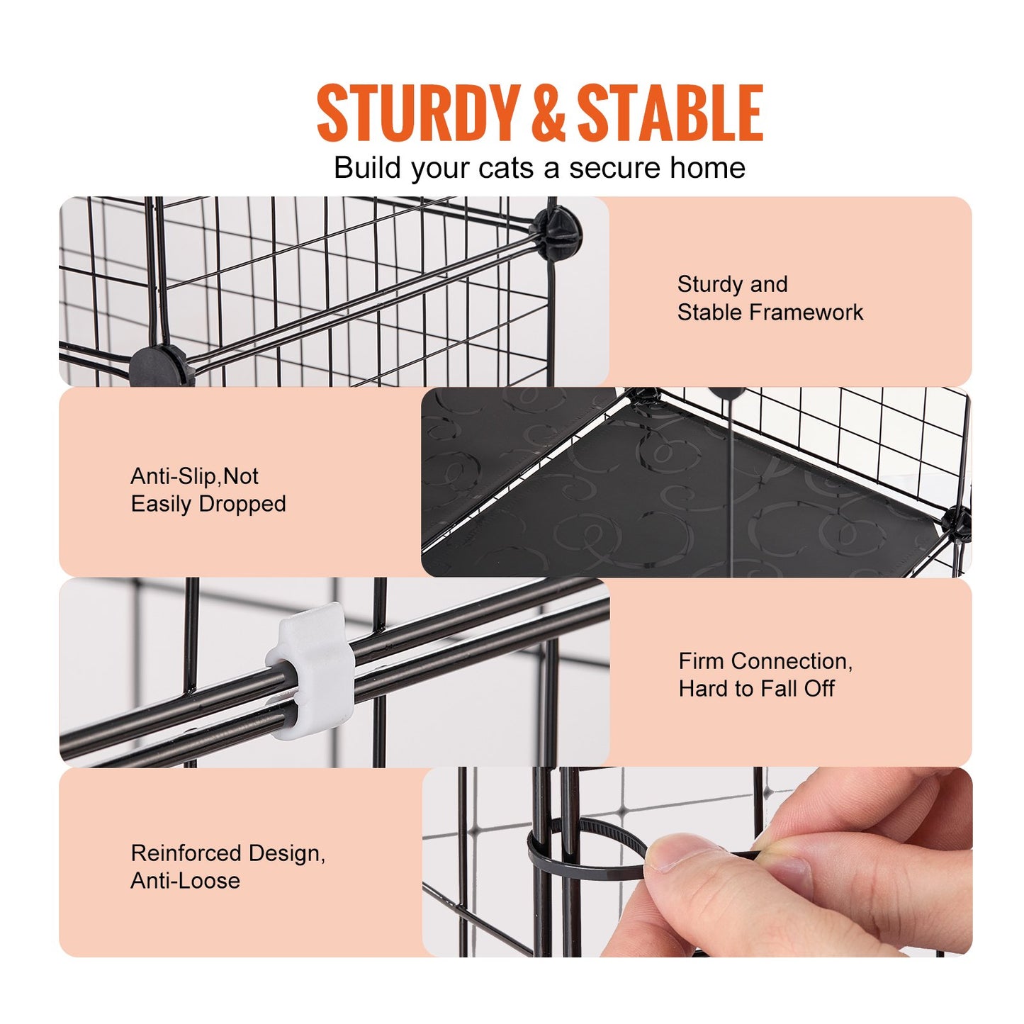 Large 4-tier Cat Cage, 41 x 41 x 55", Detachable Metal Wire Cat Enclosure, with 4 Front Doors Hammock Ramp ladders, Indoor & Outdoor Crate Exercise Place Ideal for Kitty, Small Animals, Black