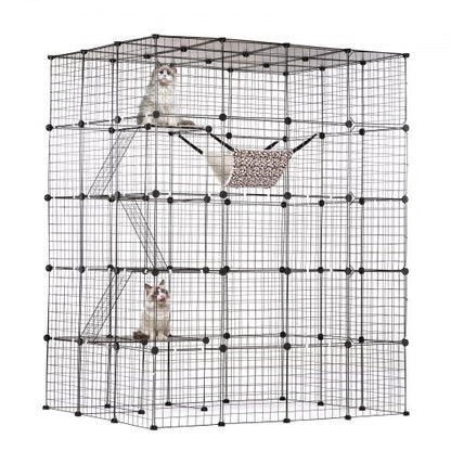 Large 4-tier Cat Cage, 54 x 41 x 69", Detachable Metal Wire Cat Enclosure, with 5 Front Doors Hammock Ramp ladders, Indoor & Outdoor Crate Exercise Place Ideal for Kitty, Small Animals, Black