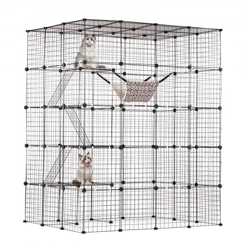 Large 4-tier Cat Cage, 54 x 41 x 69", Detachable Metal Wire Cat Enclosure, with 5 Front Doors Hammock Ramp ladders, Indoor & Outdoor Crate Exercise Place Ideal for Kitty, Small Animals, Black