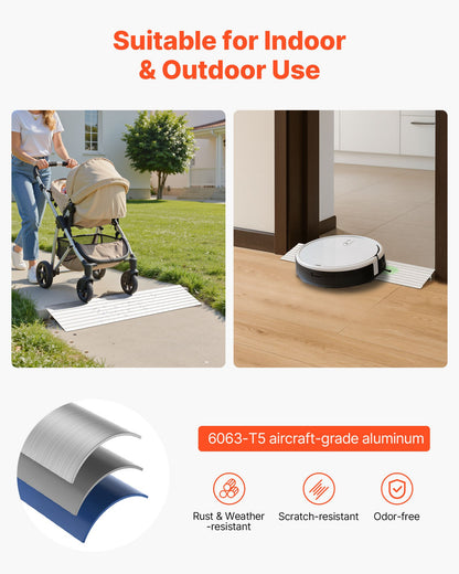 Door Threshold Ramp, 1 inch Rise, Aluminum Alloy Threshold Ramp Rated 800 lbs Load Capacity, Handicap Ramps for Home Steps for Wheelchair, Scooters, Power Chairs, Walkers, Bicycle, Tricycle