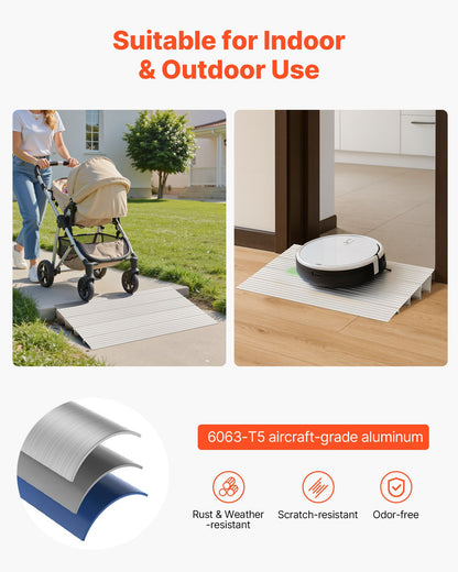 Door Threshold Ramp, 4 inch Rise, Aluminum Alloy Threshold Ramp Rated 800 lbs Load Capacity, Handicap Ramps for Home Steps for Wheelchair, Scooters, Power Chairs, Walkers, Bicycle, Tricycle