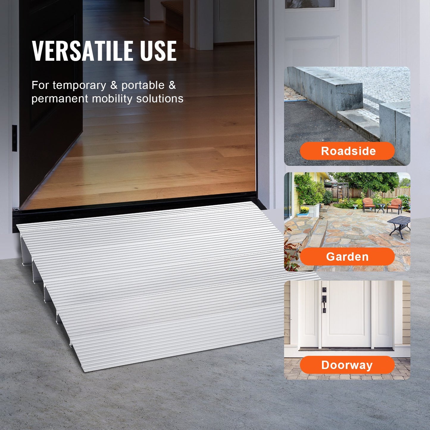 Door Threshold Ramp, 5" Rise, 800 lbs Load Capacity, Wheelchair Door Ramp, Aluminum Threshold Ramp for Doorways, Adjustable Modular Threshold Ramp for Wheelchairs, Scooters, Power Chairs