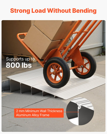 Door Threshold Ramp, 5 inch Rise, Aluminum Alloy Threshold Ramp Rated 800 lbs Load Capacity, Handicap Ramps for Home Steps for Wheelchair, Scooters, Power Chairs, Walkers, Bicycle, Tricycle