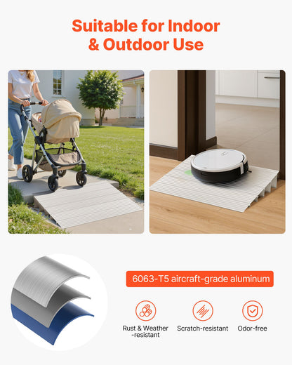 Door Threshold Ramp, 5 inch Rise, Aluminum Alloy Threshold Ramp Rated 800 lbs Load Capacity, Handicap Ramps for Home Steps for Wheelchair, Scooters, Power Chairs, Walkers, Bicycle, Tricycle