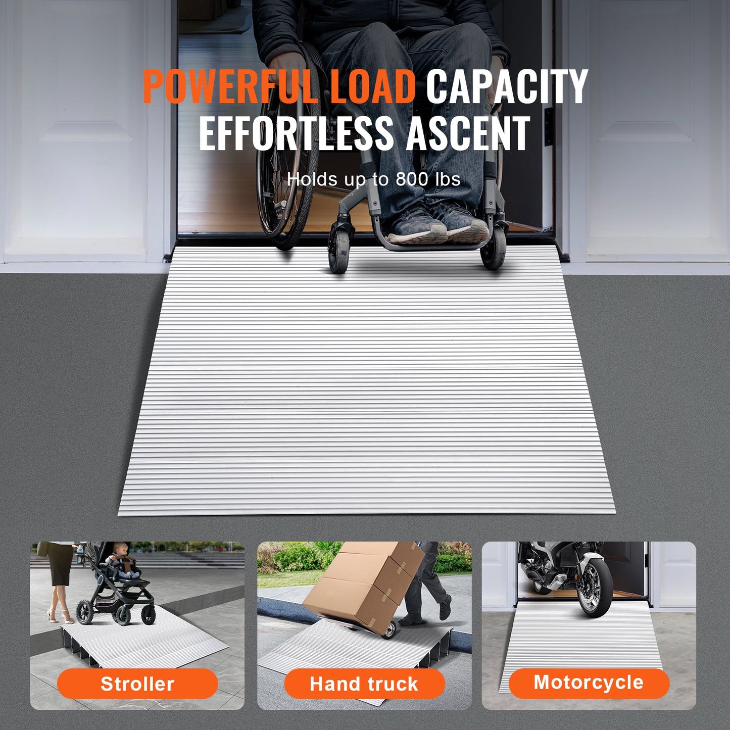 Türschwellenrampe, 15,2 cm Höhe, 361 kg Tragkraft, Rollstuhl-Türrampe, Aluminium-Schwellenrampe für Türöffnungen, verstellbare modulare Schwellenrampe für Rollstühle, Scooter, Elektrorollstühle