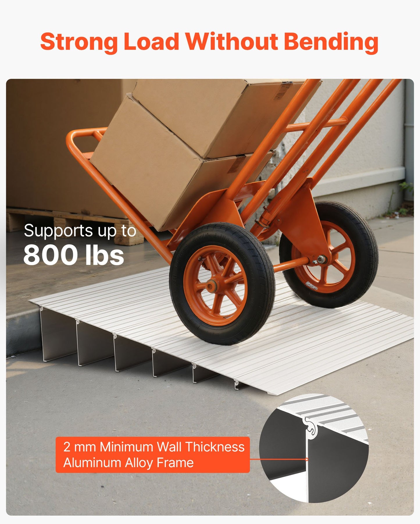 Door Threshold Ramp, 6 inch Rise, Aluminum Alloy Threshold Ramp Rated 800 lbs Load Capacity, Handicap Ramps for Home Steps for Wheelchair, Scooters, Power Chairs, Walkers, Bicycle, Tricycle