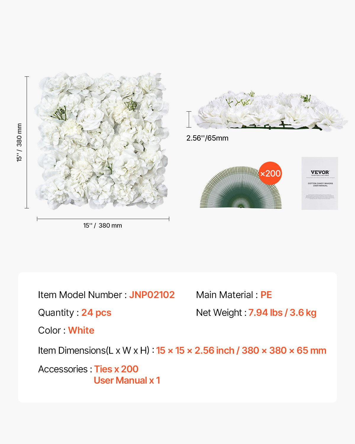 3D Flower Wall Panel 24 ST 15 x 15 tum konstgjord blommig bakgrund för bröllop