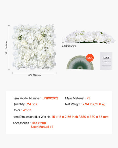 3D Flower Wall Panel 24 ST 15 x 15 tum konstgjord blommig bakgrund för bröllop