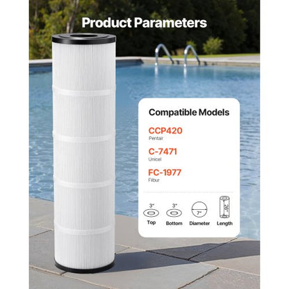 4 x 105 kvm bubbelpoolfilterpatron kompatibel med Pentair CCP420