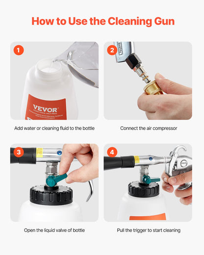 Car Cleaning Gun, 6-9.2 Bar High-Pressure Air Blow Gun with 2 Set Nozzles & 1L Liquid Bottle, Vortex Cleaning Gun, Quickly Blasts Dirt and Dust from Surface, Suitable for 1/4 NPT Air Compressor