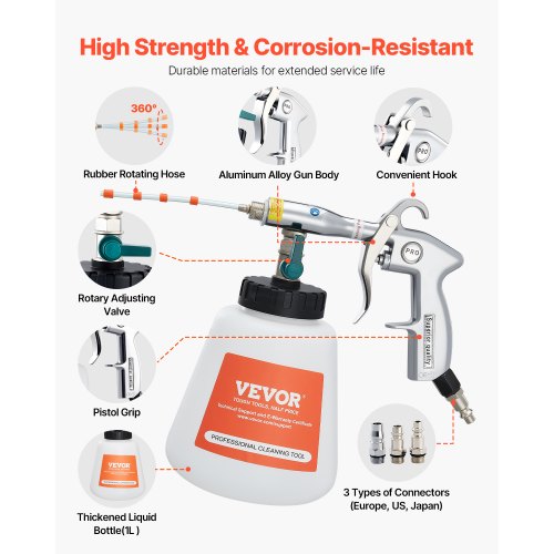 Bilrengöringspistol 6-9,2 bar högtrycksluftblåspistol 1 liter vätskeflaska |  EU