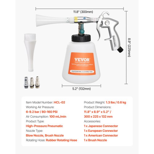 Bilrengöringspistol 6-9,2 bar högtrycksluftblåspistol 1 liter vätskeflaska |  EU