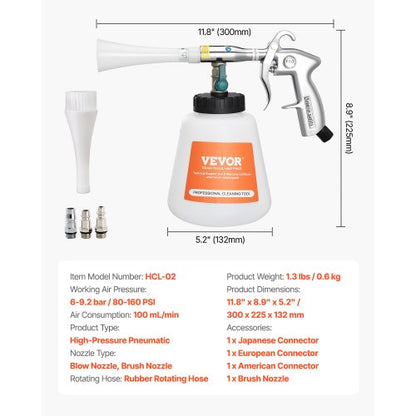 Bilrengöringspistol 6-9,2 bar högtrycksluftblåspistol 1 liter vätskeflaska |  EU