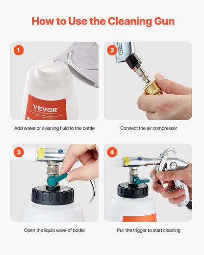 Car Cleaning Gun, 6-9.2 Bar High-Pressure Air Blow Gun with 2 Set Nozzles & 1L Liquid Bottle, Vortex Cleaning Gun, Quickly Blasts Dirt and Dust from Surface, Work with 1/4 NPT Air Compressor