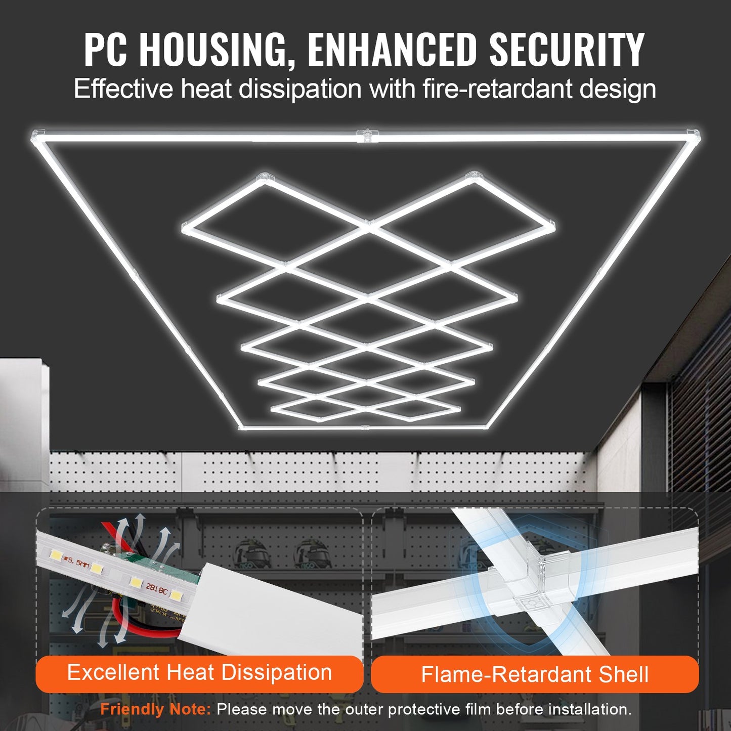 Fyrkantiga LED-garagelampor 88000LM 14 rutnät Bright Car Detailing Shop Light