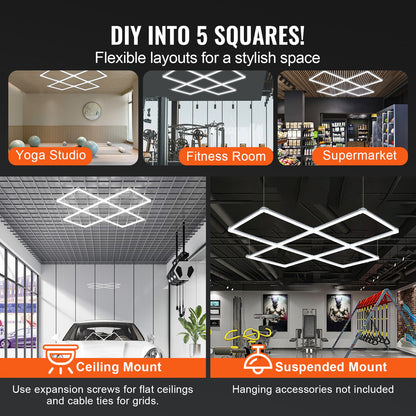 Square LED Garagebelysning 22000LM 5 Grids Bright Car Detailing Shop Light