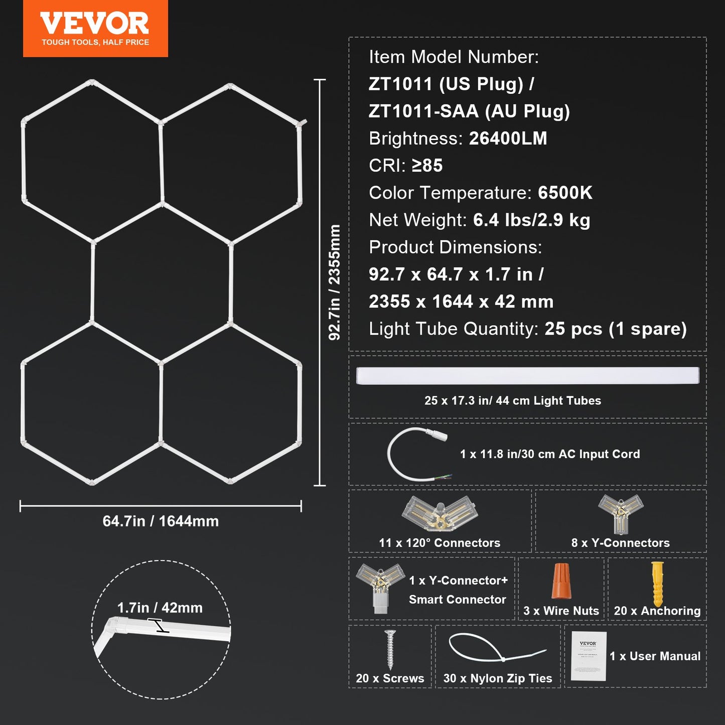 Hexagon Garage Lights, 26400LM, 6500K 5 Grid Systems Honeycomb Hexagonal Garage LED Lights, DIY Cool White Car Detailing Garage Ceiling Lighting Bright Shop Light for Gym Basement Workshop
