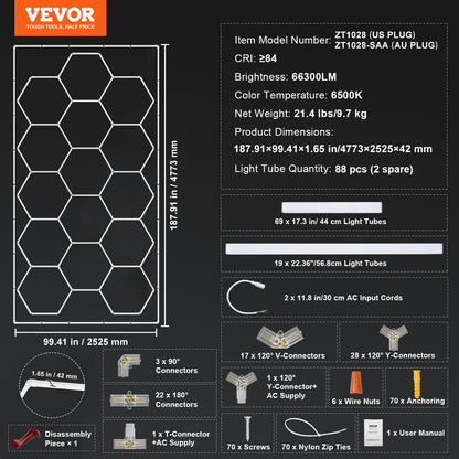 Hexagon Garage Lights, 66300LM, 6500K 15 Grid Systems Honeycomb Hexagonal Garage LED Lights, DIY Cool White Car Detailing Garage Ceiling Lighting Bright Shop Light for Gym Basement Workshop