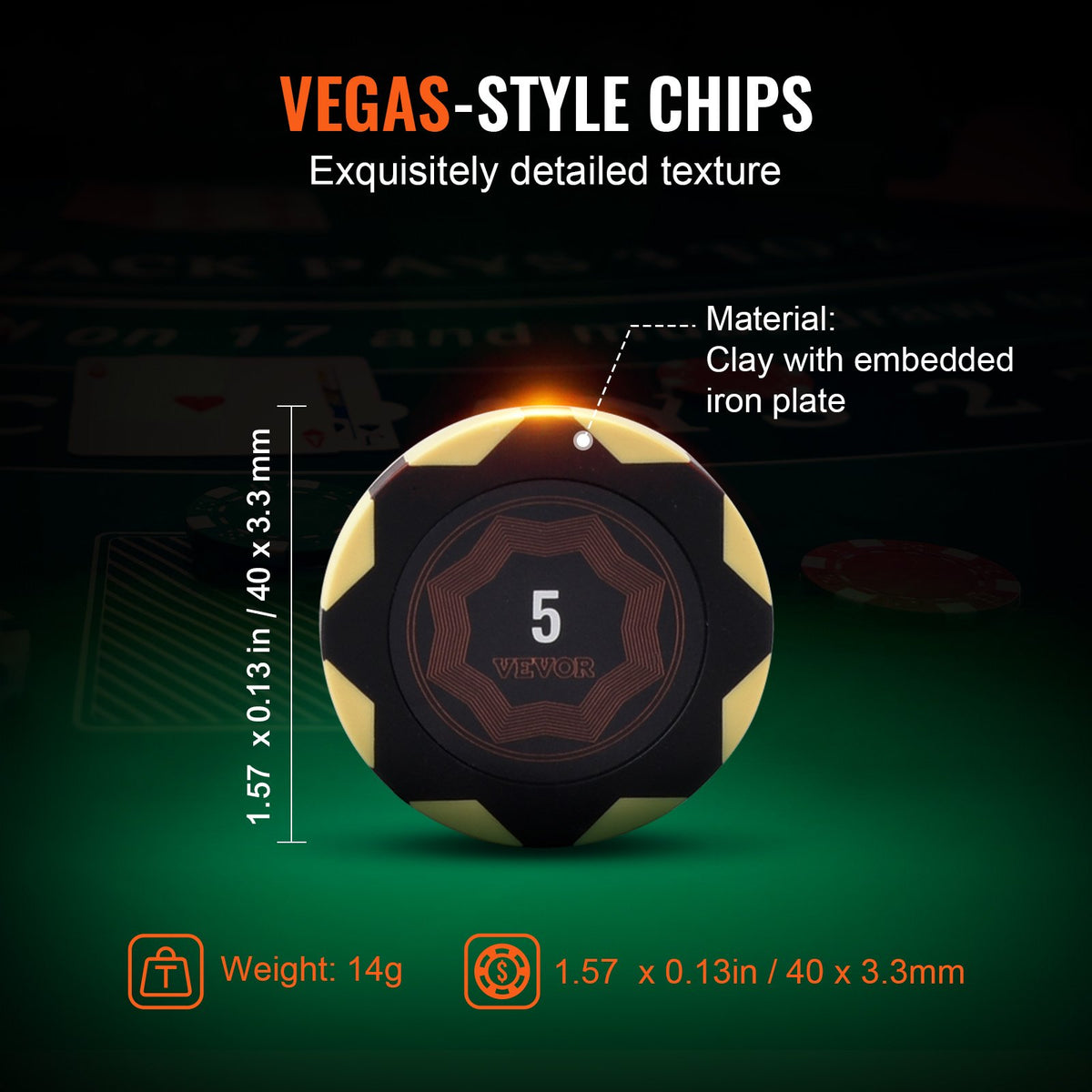 Poker Chip Set, 500-Piece Poker Set, Complete Poker Playing Game Set with Carrying Case, Heavyweight 14 Gram Casino Clay Chips, Cards, Buttons and Dices, for Texas Hold'em, Blackjack, Gambling