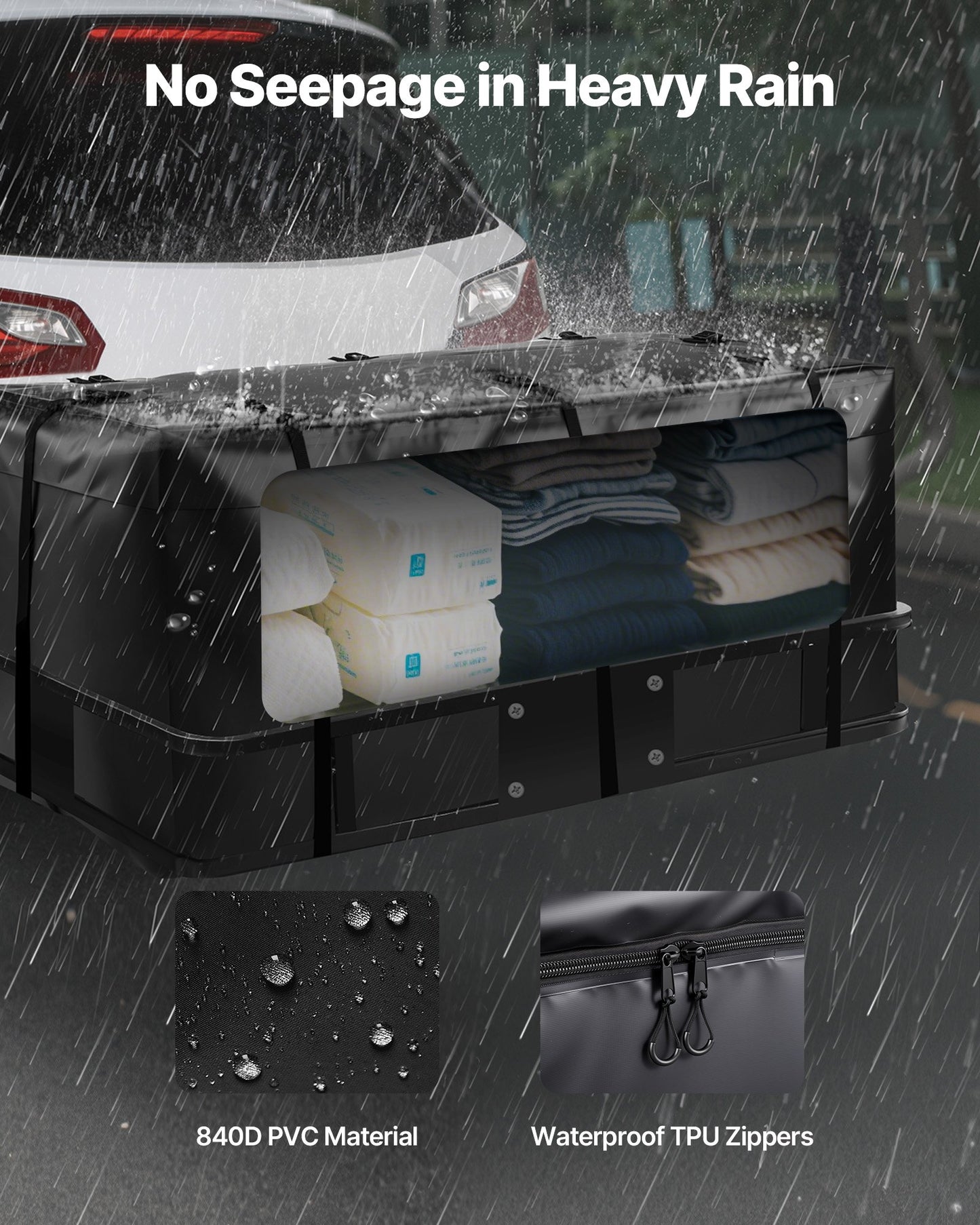 Hitch Cargo Carrier Bag, Waterproof 840D PVC, 57.48 x 19.49 x 23.82 in (16 Cubic Feet), Heavy Duty Cargo Bag for Truck Bed Storage with Reinforced Straps, Suitable for Car SUV Vans Hitch Basket