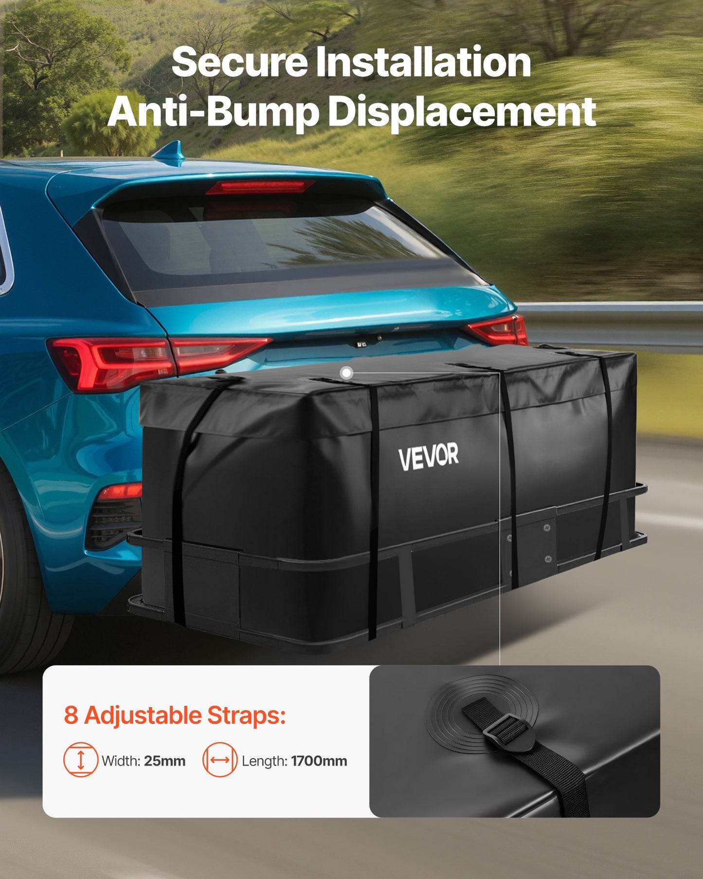 Hitch Cargo Carrier Bag, Waterproof 840D PVC, 59.84 x 23.9 x 24.02 in (20 Cubic Feet), Heavy Duty Cargo Bag for Truck Bed Storage with 8 Reinforced Straps, Suitable for Car Vans Hitch Basket
