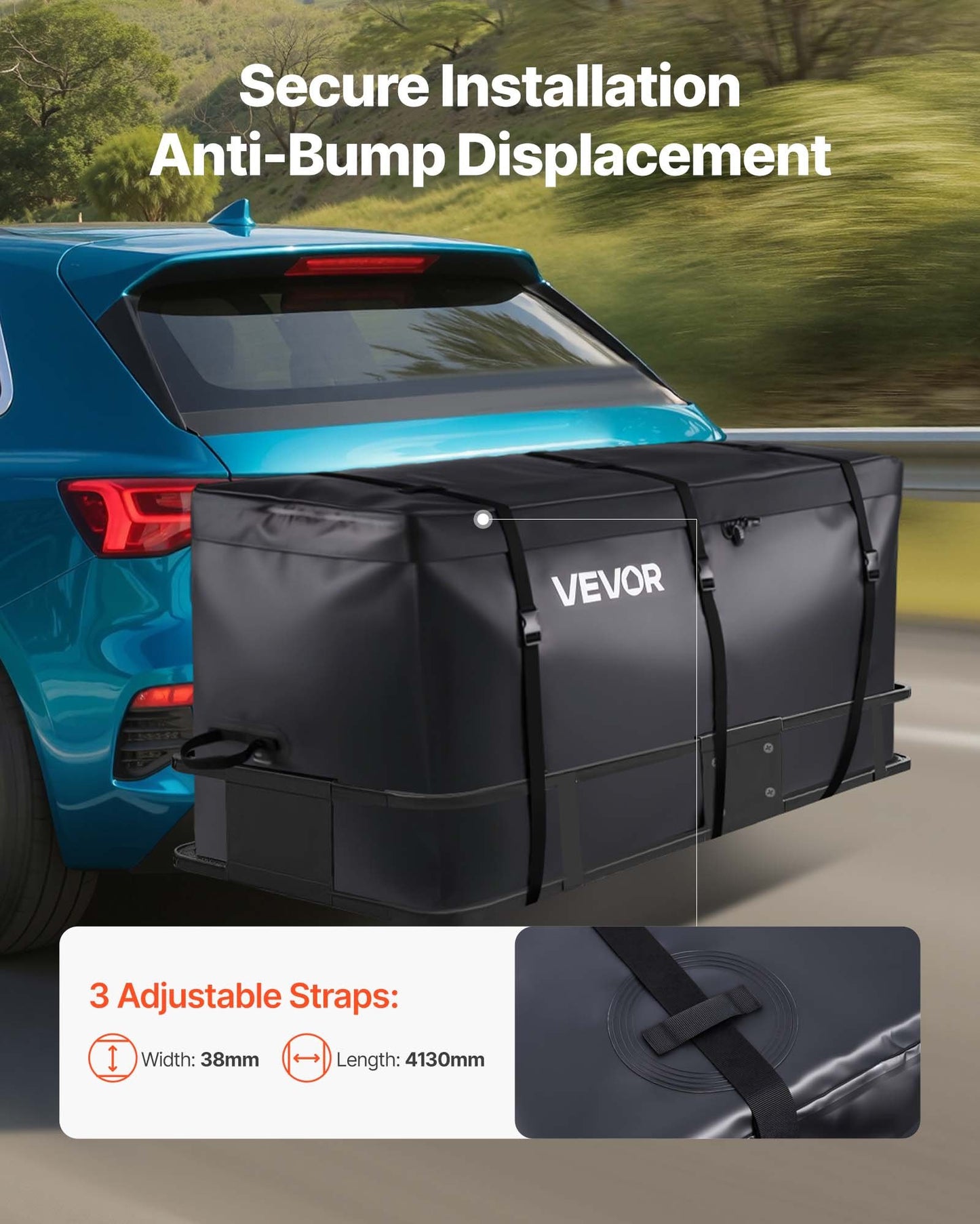 Hitch Cargo Carrier Bag, Waterproof 840D PVC, 60.24 x 24.02 x 35.94 in (30 Cubic Feet), Heavy Duty Cargo Bag for Truck Bed Storage with Reinforced Straps, Suitable for Car SUV Vans Hitch Basket