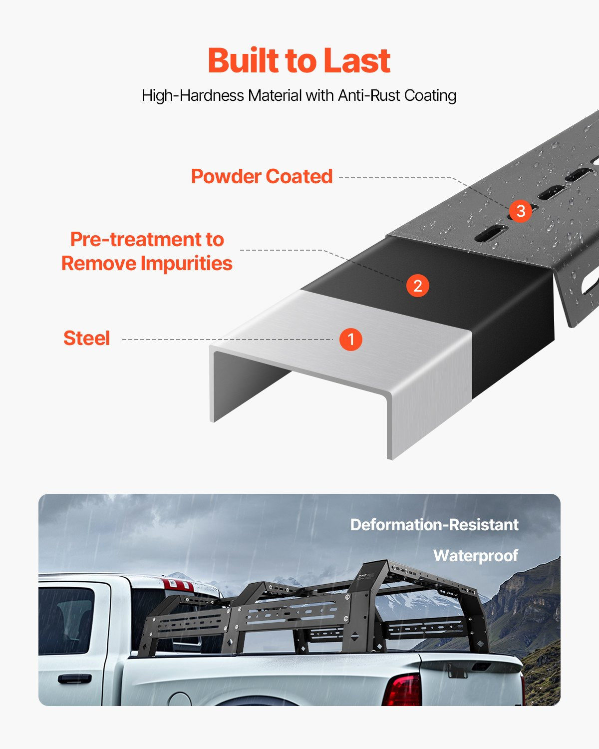 Overland Truck Bed Rack, 51.2-65.4 in Width, Adjustable Overland Bed Cargo Rack with Sidebar, 900 lbs Static Capacity, Compatible with Mid-Size Trucks Tacoma/Ranger/Gladiator JT/Colorado/Canyon