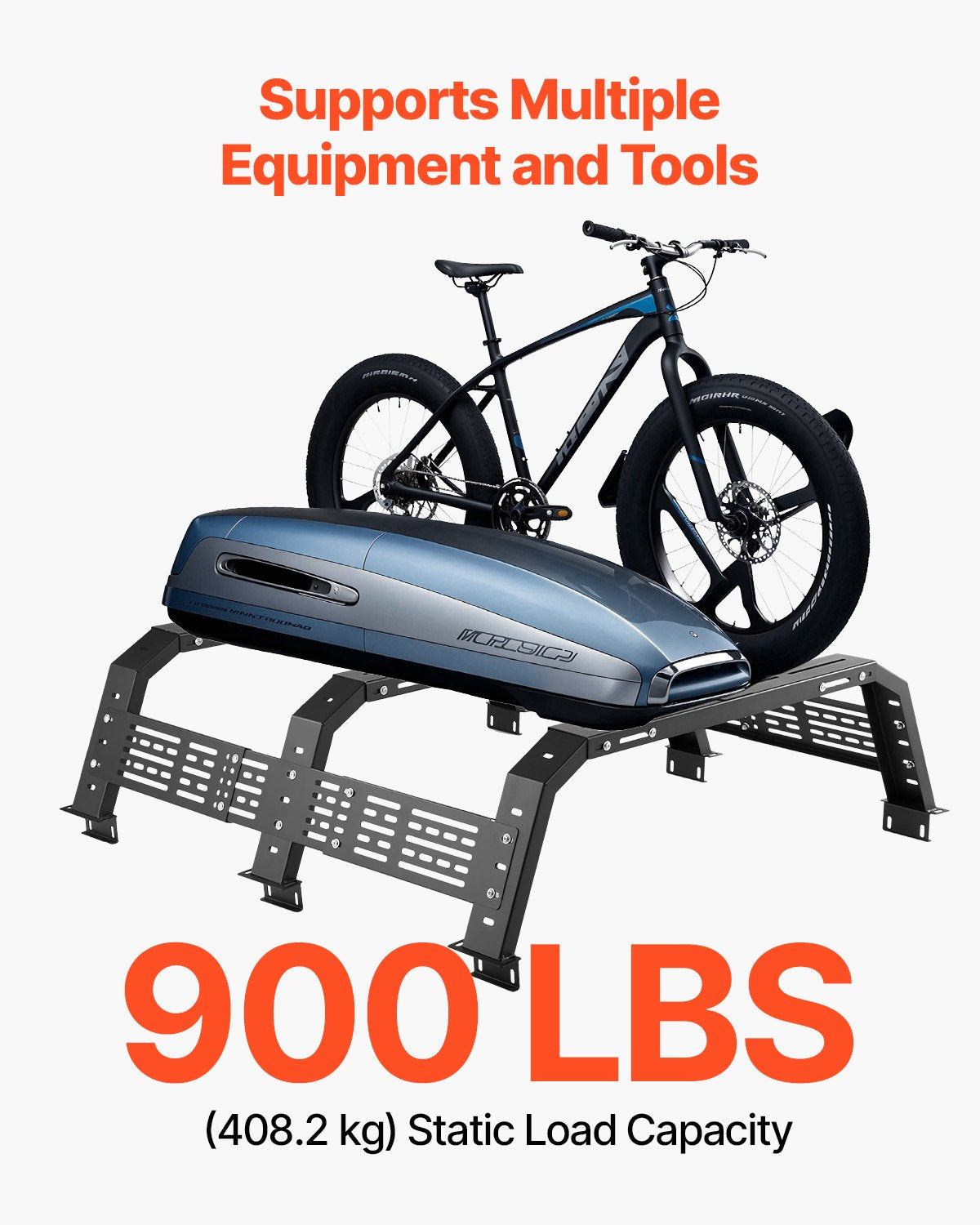 Overland Truck Bed Rack, 54.3-68.3 in Width, Adjustable Overland Bed Cargo Rack with Sidebar and 900 lbs Static Load Capacity, Heavy Duty Steel, Compatible with Full Size and Mid-Size Trucks