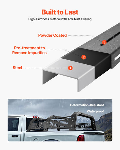 Overland Truck Bed Rack, 54.3-68.3 in Width, Adjustable Overland Bed Cargo Rack with Sidebar and 900 lbs Static Load Capacity, Heavy Duty Steel, Compatible with Full Size and Mid-Size Trucks
