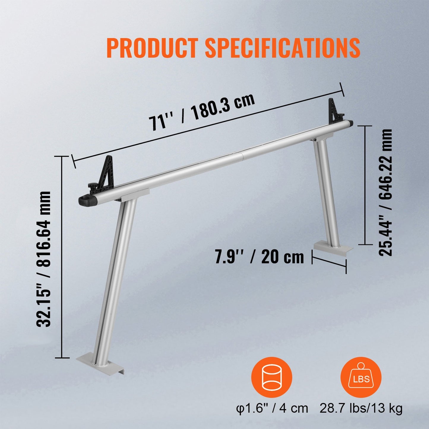 Truck Rack, 800 lbs Capacity, 71"x32" Aluminum Ladder Rack for Truck with 8 Non-Drilling C-clamps, Heavy Duty Truck Bed Rack Two-Bar Set for Kayak, Surfboard, Lumber, Ladder