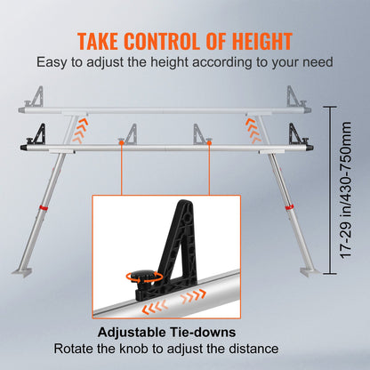 Truck Rack, 800 lbs Capacity, 19-34in Adjustable Height, Aluminum Ladder Rack for Truck with 8 Non-Drilling C-clamps, Heavy Duty Truck Bed Rack Two-Bar Set for Kayak, Surfboard, Lumber, Ladder