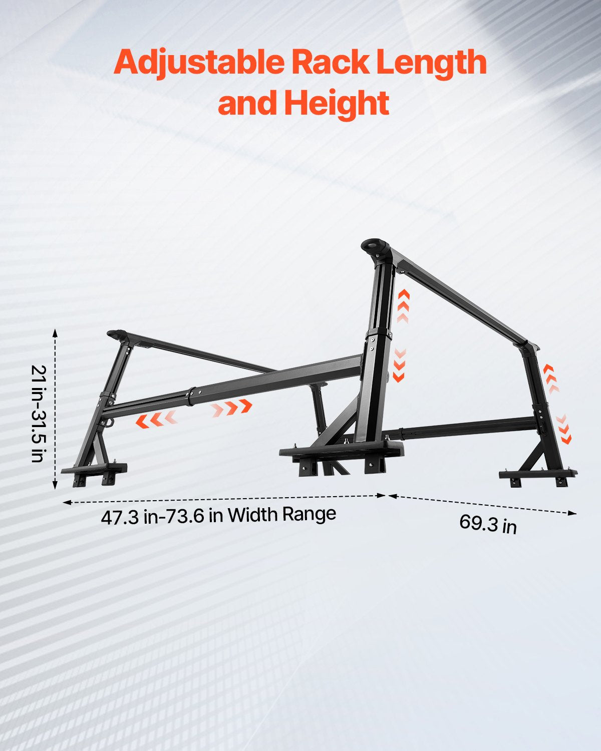 Truck Ladder Rack, 21-31.5 in Height, Adjustable Non-Drilling Aluminum Cargo Rack with Sidebar, 800 lbs Static Capacity, Ideal for Canoes, Surfboards, Ladders, Lumber, Tents, and Large cargo