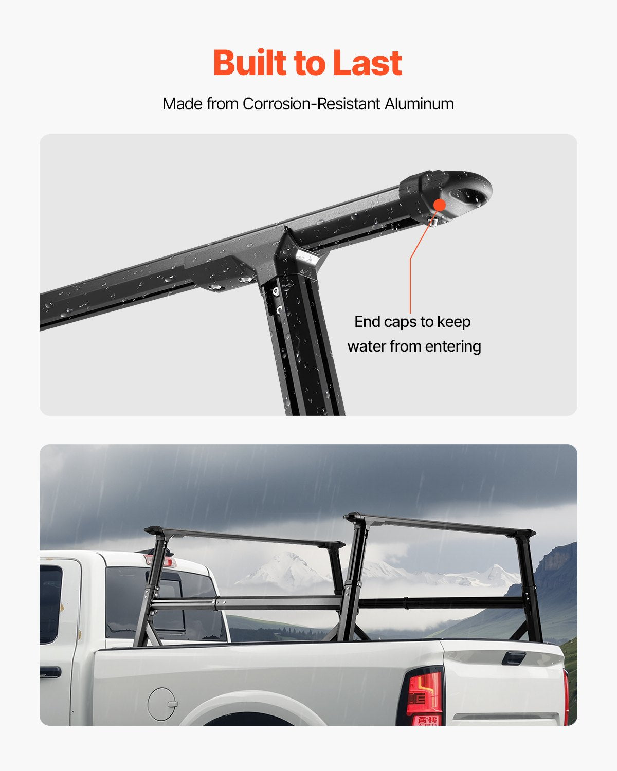 Truck Ladder Rack, 21-31.5 in Height, Adjustable Non-Drilling Aluminum Cargo Rack with Sidebar, 800 lbs Static Capacity, Ideal for Canoes, Surfboards, Ladders, Lumber, Tents, and Large cargo