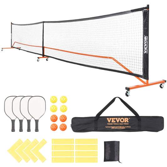 Pickleball-nätset, 22FT-förordningsstorlek, bärbart pickleball-system med väskor, bollar, paddlar, hjul och banlinjer, väderbeständig metallram och PE-nät, för utomhusuppfart på bakgården
