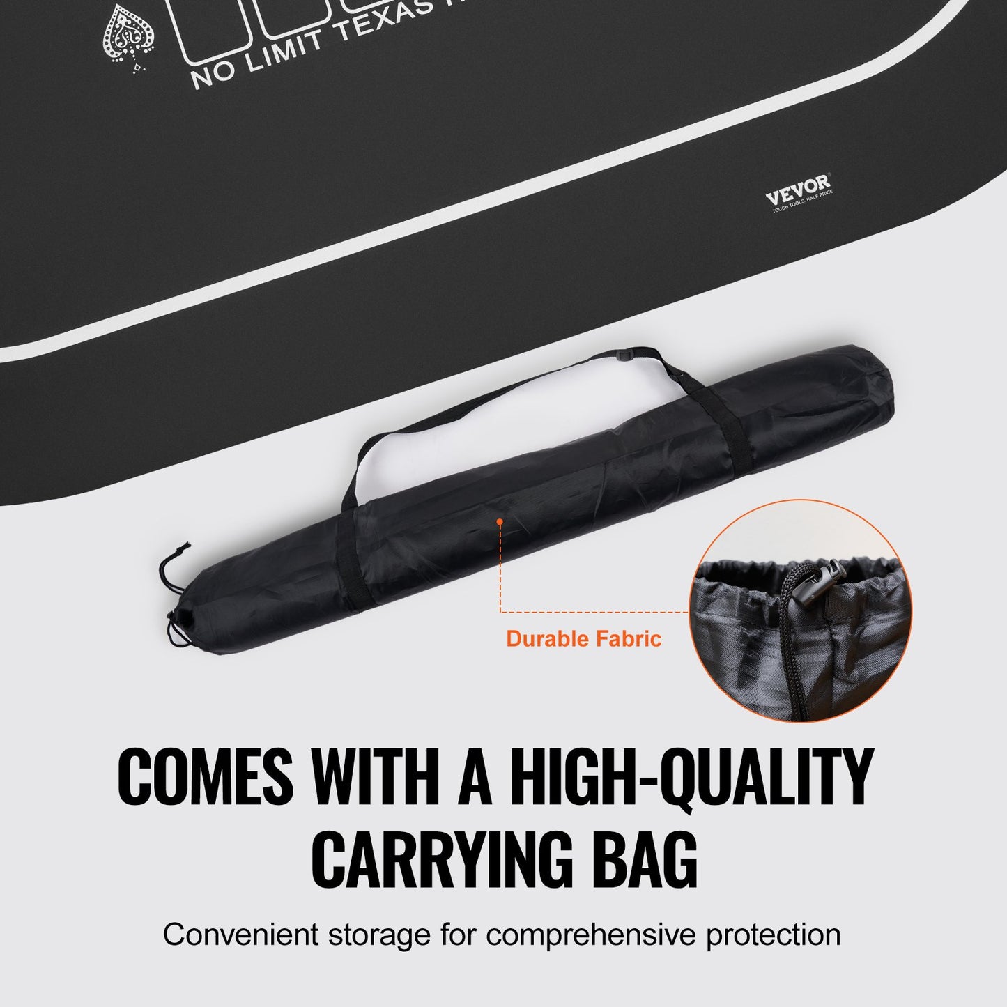 Pokerbordsskiva 70 x 35 tums pokermatta 6-8 spelare Vikbar med väska svart