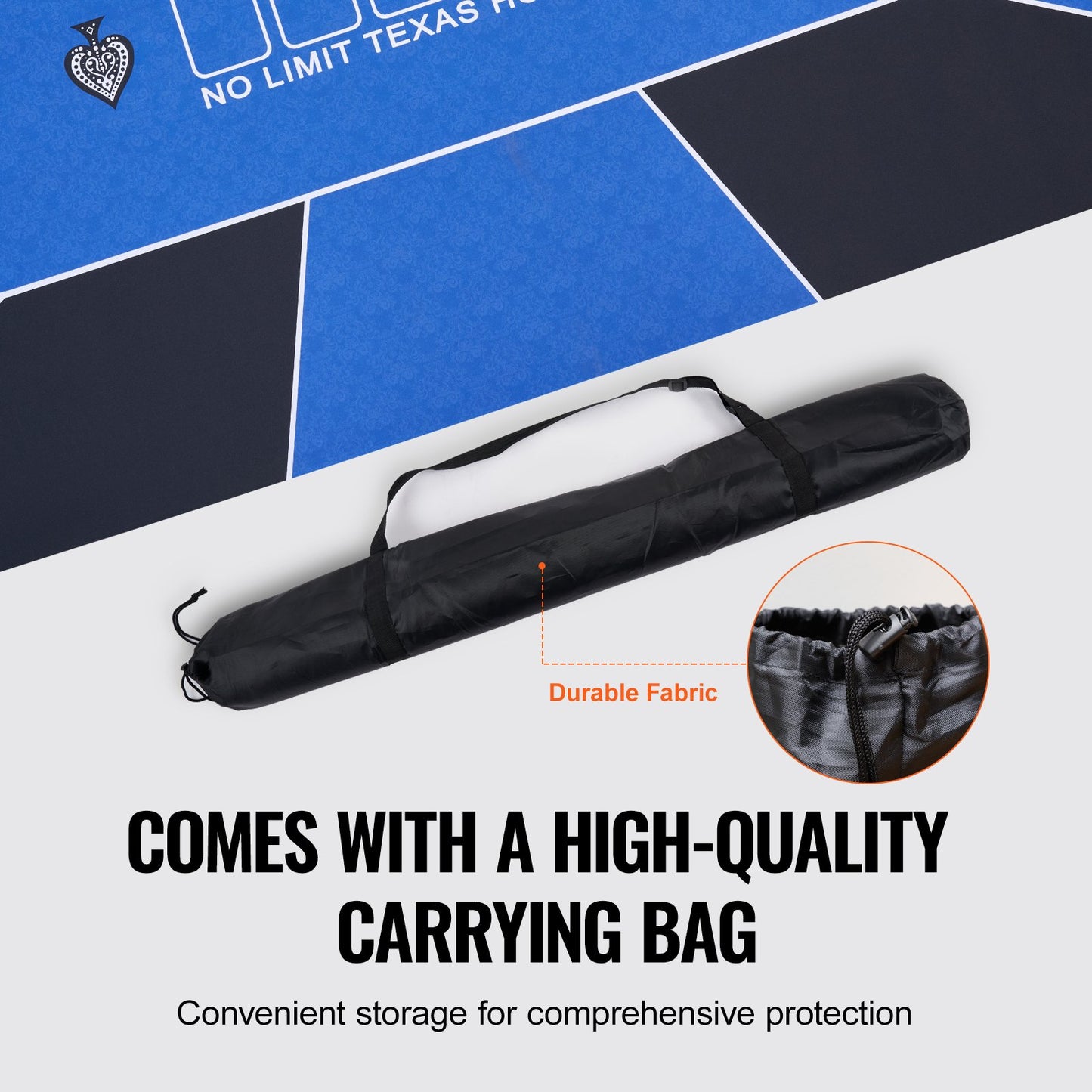 Pokerbordsskiva 70 x 35 tums pokermatta 6-8 spelare Vikbar med väska blå