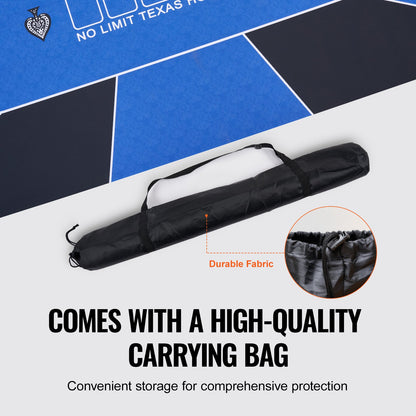 Pokerbordsskiva 70 x 35 tums pokermatta 6-8 spelare Vikbar med väska blå