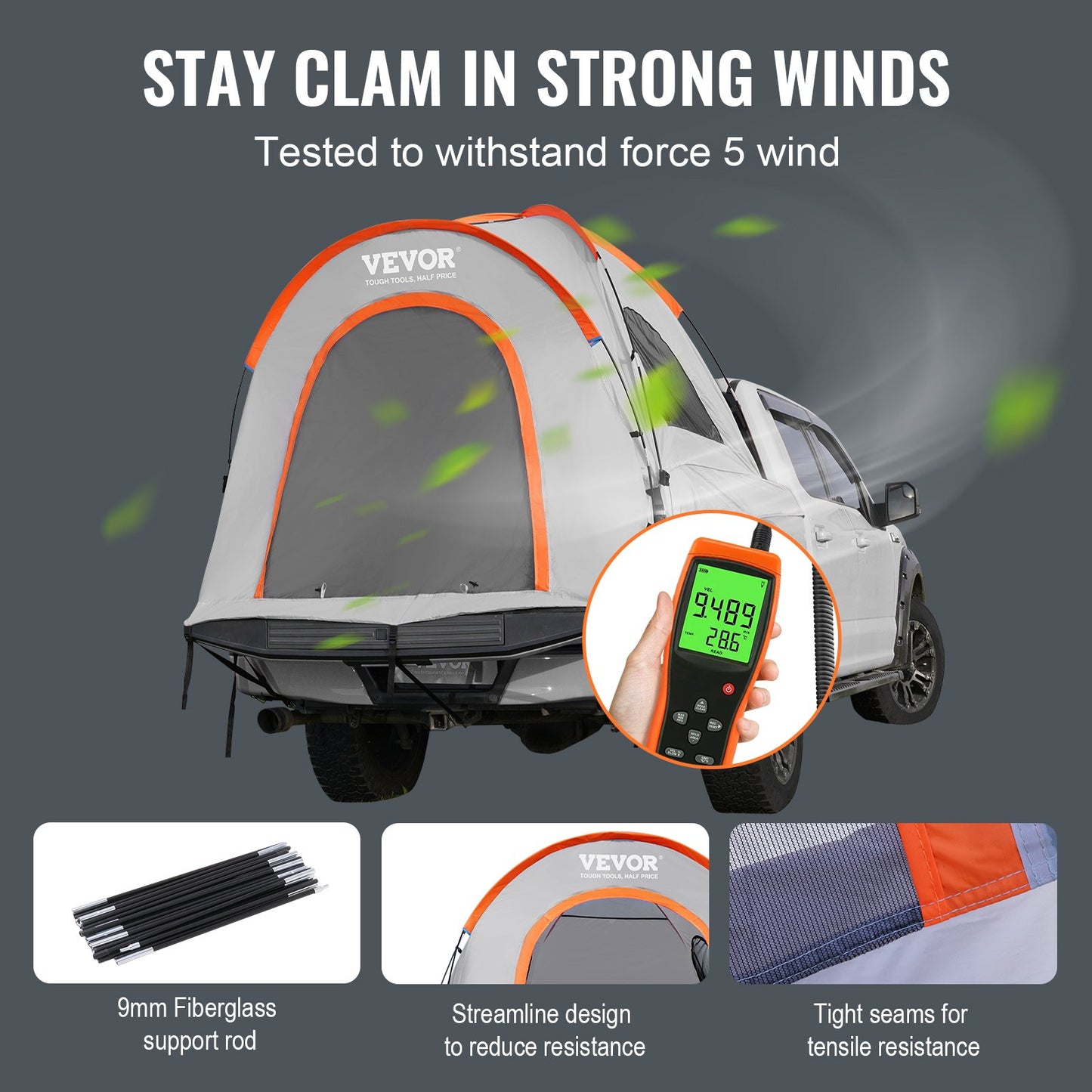Truck Bed Tent, 5.5'-6' Pickup Truck Tent with Rain Layer and Carry Bag, Waterproof PU2000mm Double Layer Truck Tent for Camping, Accommodate 2-3 Person, for Camping Traveling Outdoor Activities