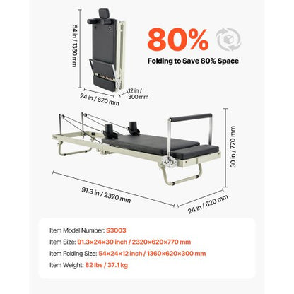 Foldable Pilates Reformer Pilates Machine Home Gym Exercise Equipment | EU