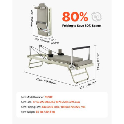 Foldable Pilates Reformer Pilates Machine Home Gym Exercise Equipment | EU