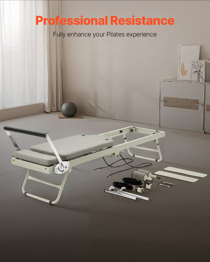 Foldable Pilates Reformer, Pilates Workout Machine for Home Gym Studio Use, Pilates Bed with Dual Resistance- Spring & Cord, Reformer Set for Advanced Users and Beginners, Up to 400 LBS