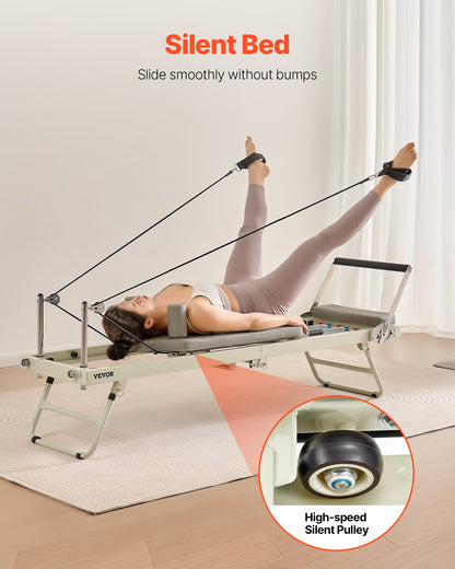 Foldable Pilates Reformer, Pilates Workout Machine for Home Gym Studio Use, Pilates Bed with Dual Resistance- Spring & Cord, Reformer Set for Advanced Users and Beginners, Up to 400 LBS