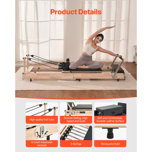 Foldable Pilates Reformer Wooden Pilates Machine Home Gym Equipment | EU