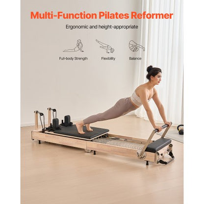 Foldable Pilates Reformer Wooden Pilates Machine Home Gym Equipment | EU