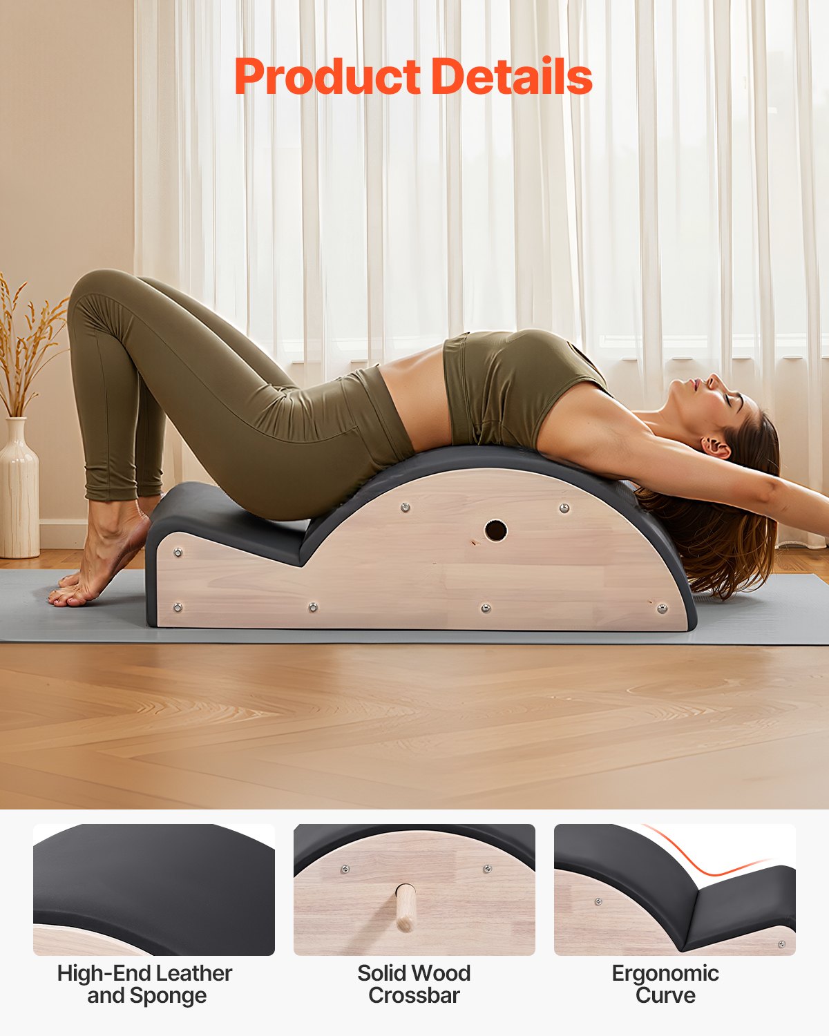 Pilates Spine Corrector, Home Gym Yoga Pilates Accessory, Rubber Wood Fitness Training Tool, Arc Fitness Body Workout Equipment, for Spine Exercises, Balance, Core Strengthening, and Stretching