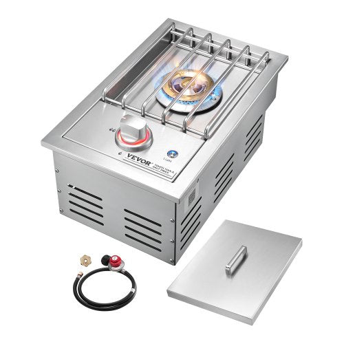 Single Grilling Side Burner, 17,000BTU Liquid Propane Side Burner for Outdoor Kitchen, Convertible to Natural Gas, 304 Stainless Steel Built-in Single Grill Burners with LED for BBQ Grill Island