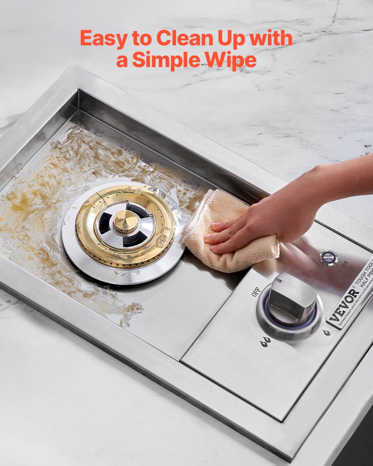 Single Grilling Side Burner, 17,000BTU Liquid Propane Side Burner for Outdoor Kitchen, Convertible to Natural Gas, 304 Stainless Steel Built-in Single Grill Burners with LED for BBQ Grill Island