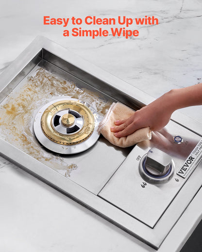 Single Grilling Side Burner, 17,000BTU Liquid Propane Side Burner for Outdoor Kitchen, Convertible to Natural Gas, 304 Stainless Steel Built-in Single Grill Burners with LED for BBQ Grill Island