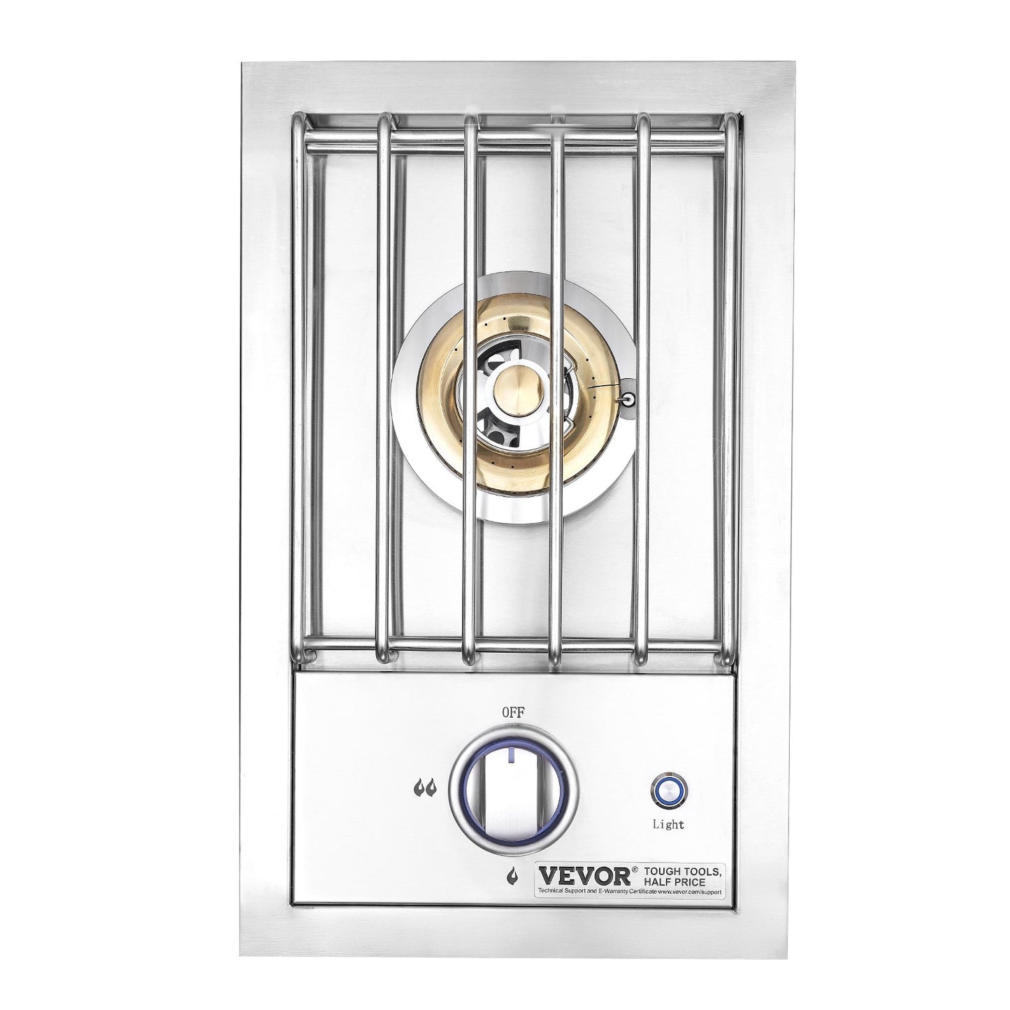 Single Grilling Side Burner, 17,000BTU Liquid Propane Side Burner for Outdoor Kitchen, Convertible to Natural Gas, 304 Stainless Steel Built-in Single Grill Burners with LED for BBQ Grill Island