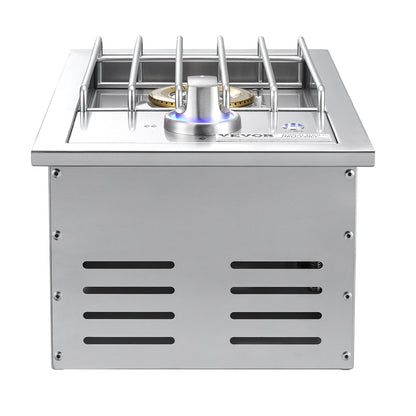 Single Grilling Side Burner, 17,000BTU Liquid Propane Side Burner for Outdoor Kitchen, Convertible to Natural Gas, 304 Stainless Steel Built-in Single Grill Burners with LED for BBQ Grill Island